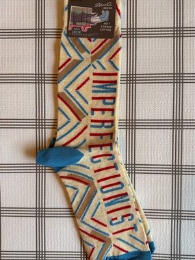 Blue Q Men’s Crew Socks in Yellow with Blue & Red Accents
